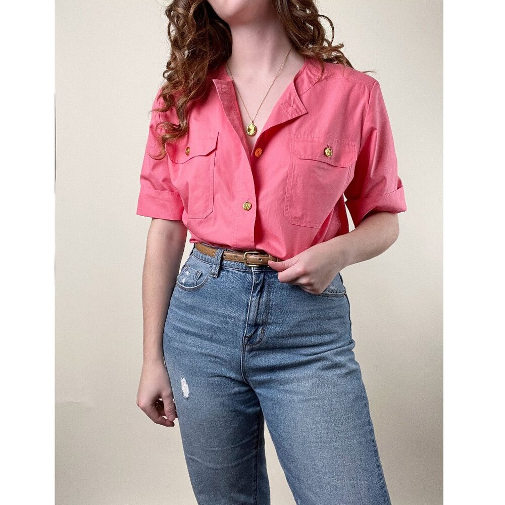 Vintage Celine Paris French Short Sleeve Button Up Down Blouse Shirt Relaxed Fit - Picture 5 of 8